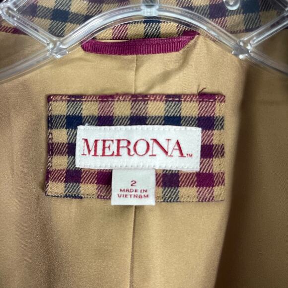 Vintage tan red blue plaid check wool preppy academia blazer jacket 2 - Picture 5 of 7